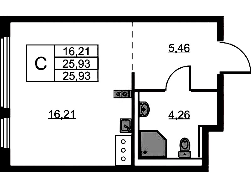 Квартира студия 25.93 м², 6/11 эт., ЖК «Новое Колпино»